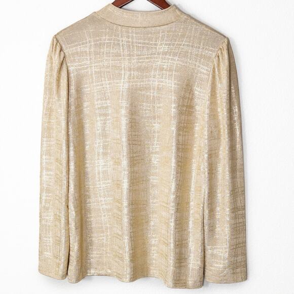 Anne Klein Blouse Metallic Knit Gold Tone Women’s L Chic Quiet Luxury - Picture 2 of 9